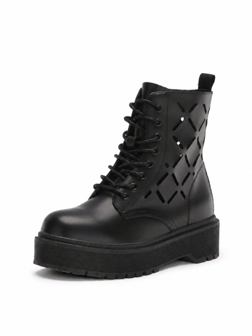 Yoki - Women's Black Laser Cut Platform Combat Boots - Sz 8 - NWOT